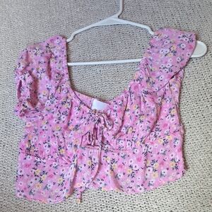 No Boundaries Pink Tie Front Crop Blouse